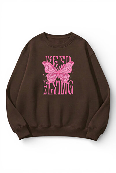 uyguntarz Unisex Soft Textured Keep Flying Printed Design Oversize 3 Thread C...
