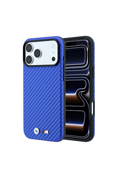 BMW iPhone 18 Pro Max Kılıf Lisanslı M-safeli Karbon Fiber ve Metal Logolu PU...
