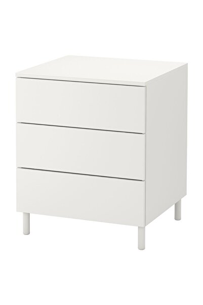 IKEA Modern Beyaz 3 Çekmeceli Şifonyer 60x55x73 cm - Yatak Odası Dolabı