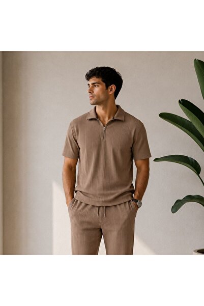 KONSEPT35 Men's Ottoman Fabric Zippered Polo Collar T-Shirt