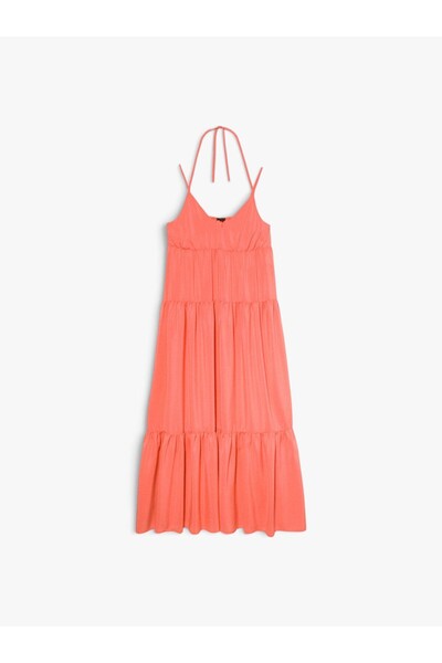 Sisley Kadın %100 Pamuk Fırfır Motifli Enseden Bağlamalı Uzun Elbise 324P43A2...