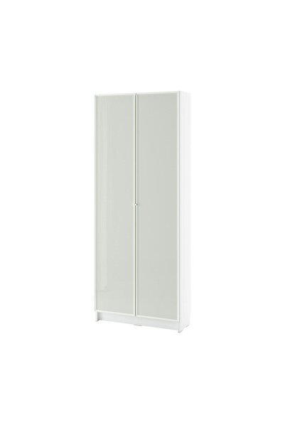 IKEA Modern Beyaz Cam Kapaklı Kitaplık 80x30x202 cm - Salon/Çalışma Odası Dolabı