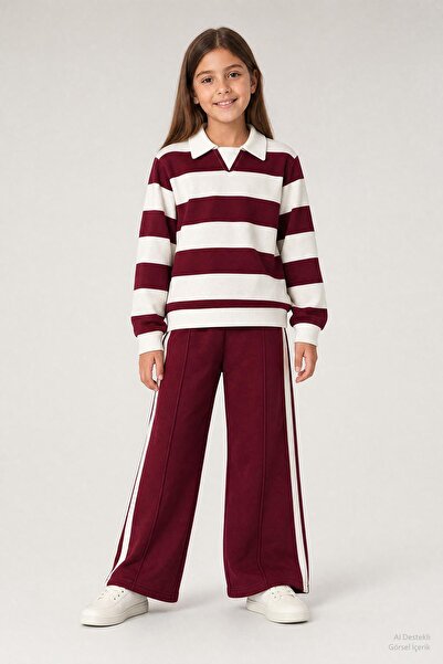 Perendi Girl's striped sweatshirt and wide-leg sweatpants set
