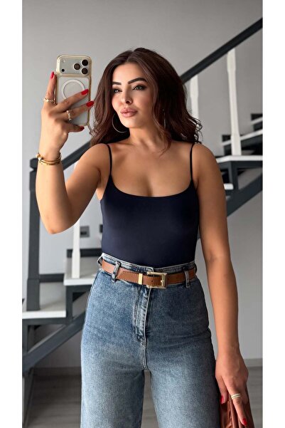 Oslove Navy Blue Adjustable Strap Bodysuit
