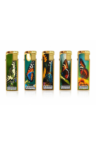 COPPER Kelebek Desenli Jet Alevli Doldurulabilir Çakmak 5’li Set – 5 Farklı D...