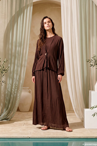 Ceremony Tunic with Wooden Accessory on the Front and Pleated Detail, Cupra S...