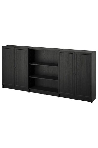 IKEA Modern Siyah Kapaklı Kitaplık 240x30x106 cm - Salon/Çalışma Odası Dolabı