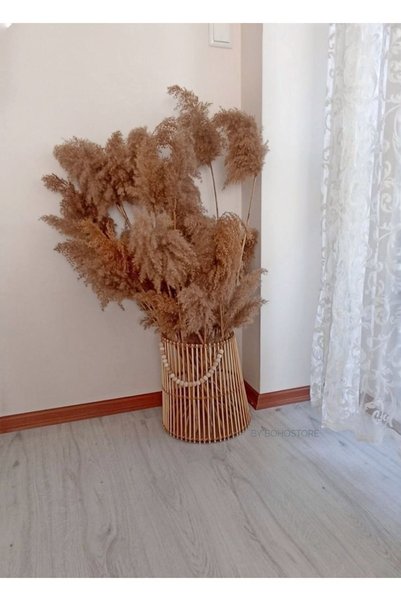 Genel Markalar Kahverengi Büyük Boy Bambu Sepet & Rattan Vazo Ahşap 1 Parça