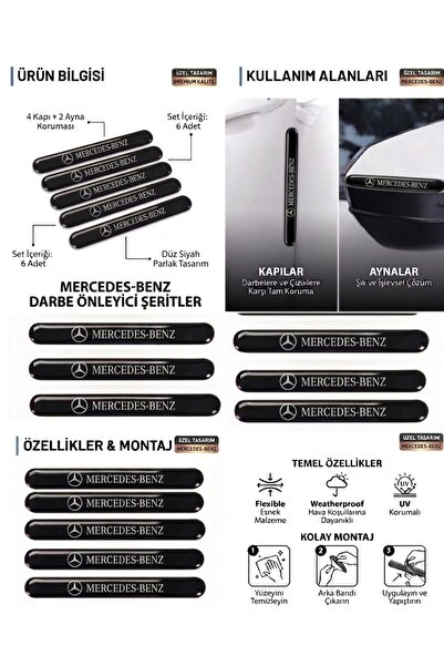 İntervex Global Mercedes Benz Uyumlu 6 Parça Kapı ve Yan Ayna Koruma Şeridi -...