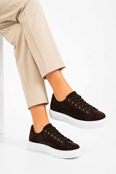 Moda Pie Rodas Connected Women's Genuine Leather Sports Shoes Brown Suede