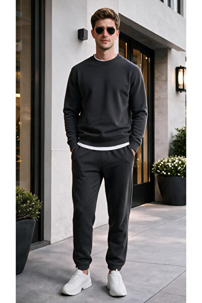 INFLUYENTE Men's Regular Thermal Fleece 3 Thread Puff Fabric Zero Collar Trac...