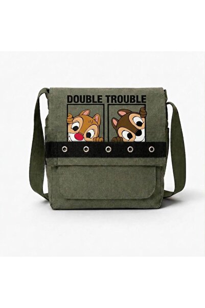 Minga London Khaki Double Trouble Printed Round Eyelet Messenger Bag