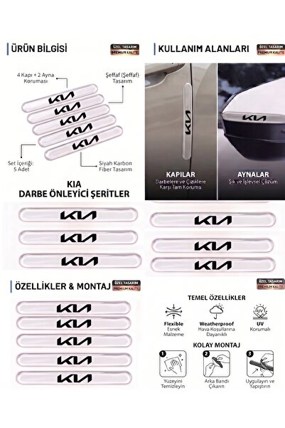 İntervex Global KIA Uyumlu 6 Parça Kapı ve Yan Ayna Koruma Şeridi - Premium S...
