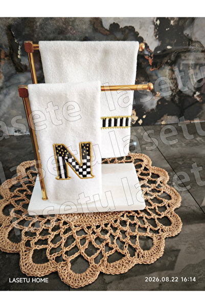 LASETU Checkered Letter N and Striped Kitchen Towel Set of 2 (30X50)