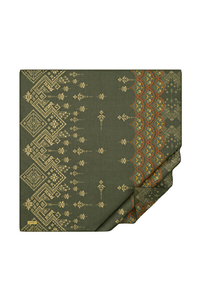 ipekevi Βαμβακερό κασκόλ Khaki Green Kilim Esintisi