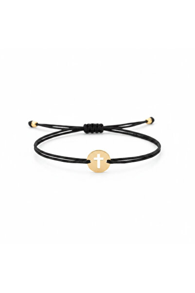 OEM Brățară cu șnur și pandantiv cruce de 8 mm din aur de 14K