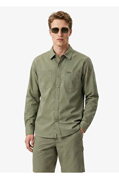 Lacoste Haki Pamuklu Regular Fit Uzun Kollu Erkek Gömlek