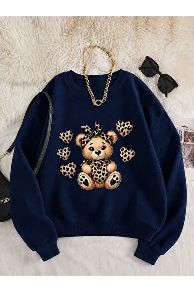 Trend Sizde Φούτερ Unisex με στάμπα λεοπάρ αρκουδάκι και λαιμόκοψη ποδηλάτου