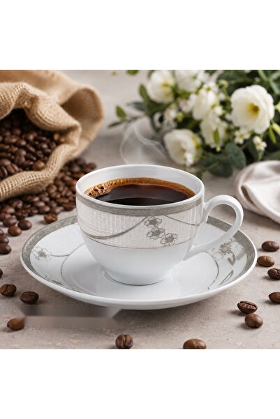 dealshopromania Set de 6 cești cu 6 farfurioare din porțelan, 200 ml, model f...