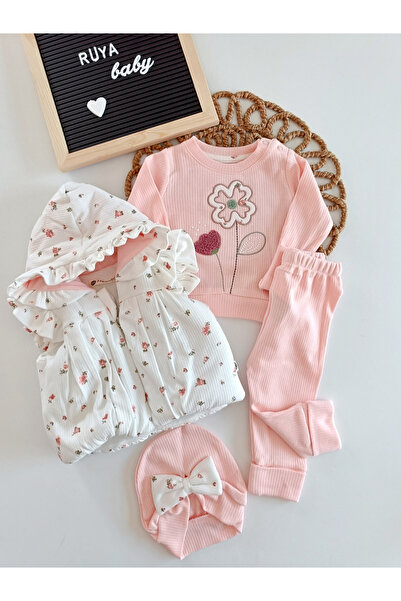 Hippıl Baby Spring Flowers Şişme Yelekli Kız Bebek 4'lü Takım-SOMON