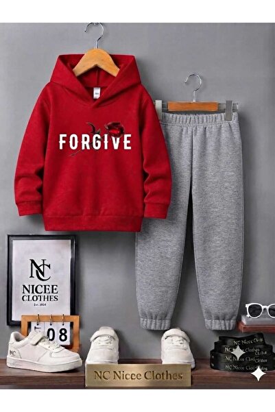 NC Nicee Clothes Children's Tracksuit Set Unisex (White Gorgive Red Rose Prin...