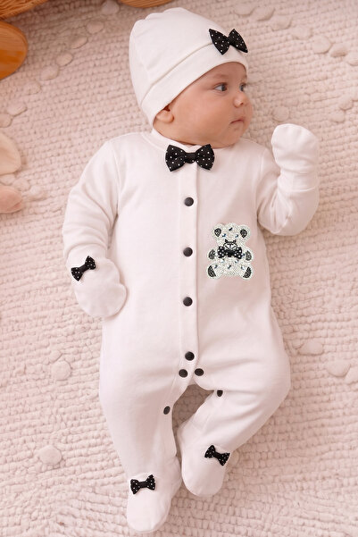 Rocha Baby 3-Piece Baby Romper Set with Stoned Teddy Bear and Bow Tie Detail ...
