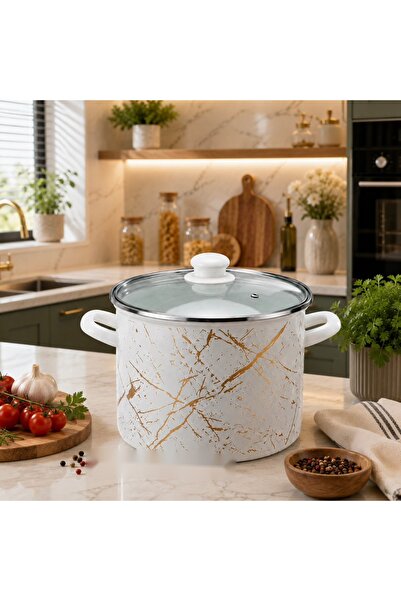 dealshopromania Εμαγιέ κατσαρόλα ιβουάρ 6,3 λίτρα με γυάλινο καπάκι, 22 εκ., ...