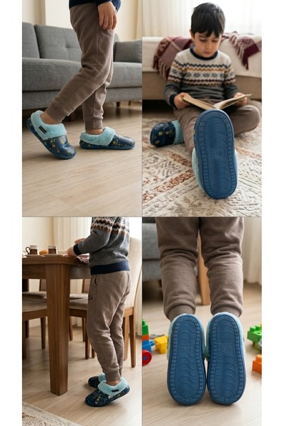 ELEZA STORE Gezer Children's Fleece Inside Thick Sole Eva Home Slippers