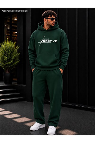 caddekombin Men's Creative Lettered Sweatpants Set / Hooded Sweatshirt with K...
