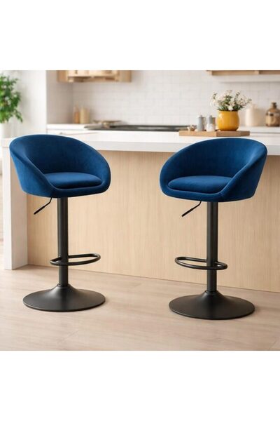 Solplant Set 2 scaune de bucatarie/bar, , East, rotativ, catifea bleumarin, p...