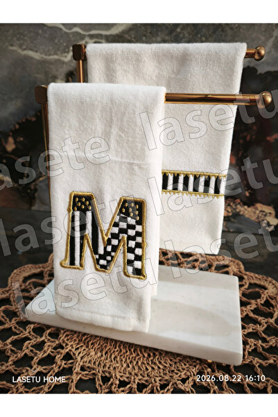 LASETU Checkered Letter m and Striped Kitchen Towel Set of 2 (30X50)