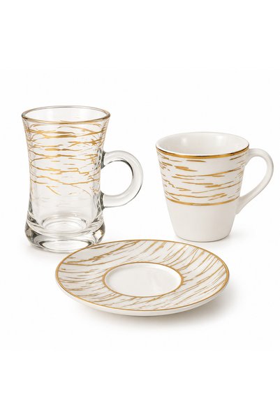 SAHABA Arabic Saudi Coffee Cups Set, Ceramic cups and mugs decorated with luxurious Arabic designs - 24 Pieces - Luxury Design for Hosting