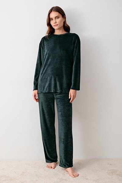Artış Long Sleeve Flexible Soft Viscose Velvet Pajama Set