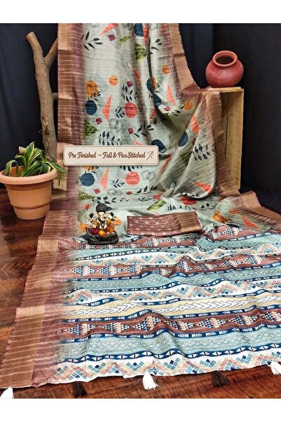 ViViRaSmi Generic Pure Handloom Silk Saree-Antique Border – Stitched Fall & P...