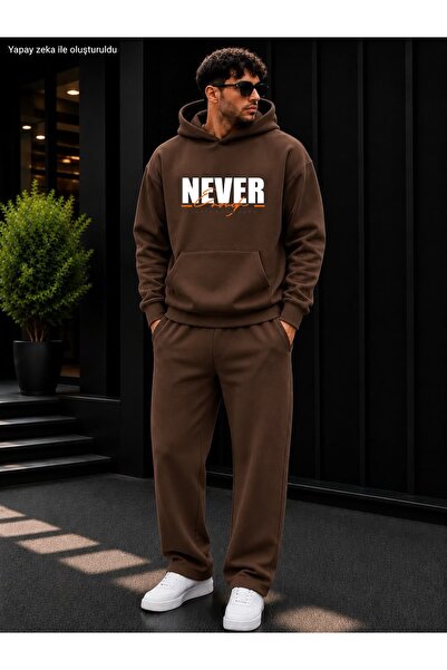 caddekombin Men's Never Enough Written Sweatpants Set / Hooded Sweatshirt wit...