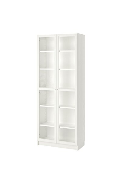 IKEA Modern Beyaz Cam Kapaklı Kitaplık 80x42x202 cm - Salon/Çalışma Odası Dolabı