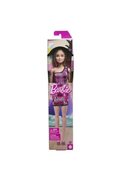 Barbie Papusa Clasica, blonda cu rochita roz cu imprimeu