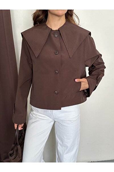franky B Women's Wide Collar Large Pocket Trench Coat