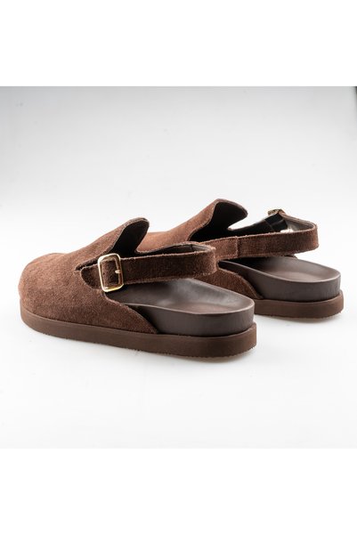 walviss Leon Women's Genuine Leather Single Buckle Ankle Strap Brown Sandals
