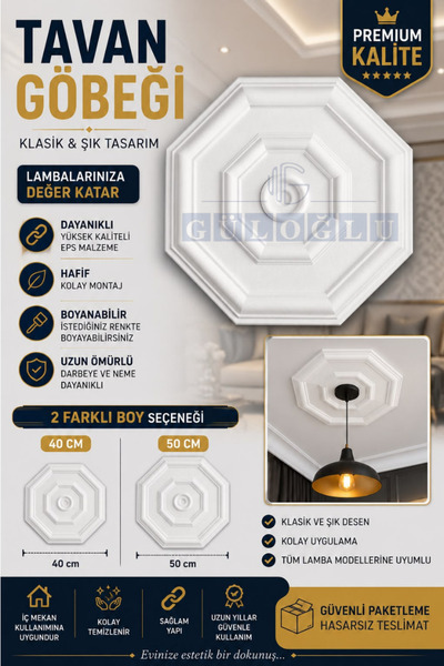 GÜLOĞLU STROPİYER Düz Tavan Lamba Göbeği 40 Cm