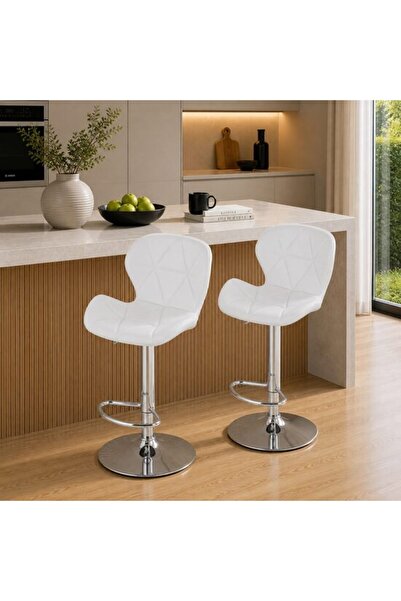 Solplant Set 2 scaune de bucatarie/bar, , West, rotativ, piele ecologica alba...