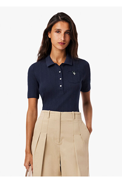 Lacoste L.12.D Navy Blue Slim Fit Polo Collar Short Sleeve Women's T-Shirt