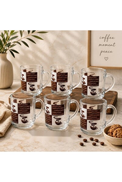 OEM Set de 6 pahare de sticlă pentru cappuccino, 250 ml – pentru cafea, cappuccino și latte, design elegant