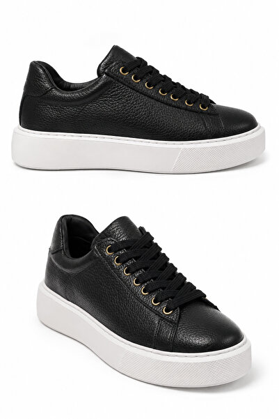 Moda Pie Rodas Connected Women's Genuine Leather Sports Shoes Black Skin