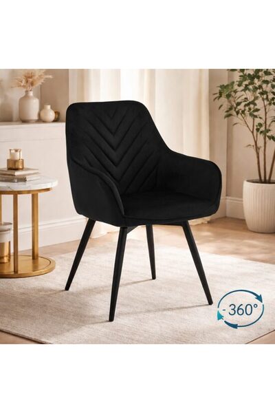 Solplant Scaun stil fotoliu bucatarie/living, , Nana, rotativ, catifea neagra...