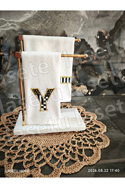 LASETU Checkered Y Letter and Striped Kitchen Towel Set of 2 (30X50)