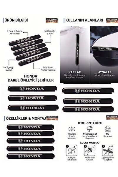 İntervex Global HONDA Uyumlu 6 Parça Kapı ve Yan Ayna Koruma Şeridi - Premium...