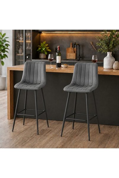Solplant Set 2 scaune de bucatarie/bar, , Pozza, catifea gri inchis, picioare...