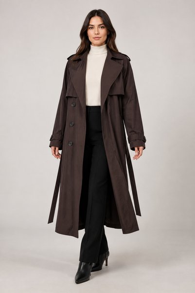 franky B Trench lung oversize cu centură și guler dublu pentru femei