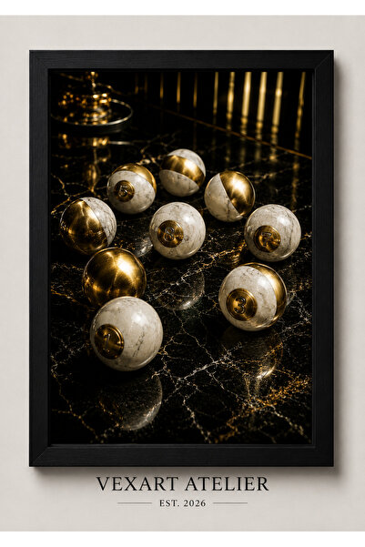 Gold Bilardo Tablosu 8 Top Dekoratif Poster – Siyah Altın Oyun Odası Duvar Dekoru – A3 A4 A5
